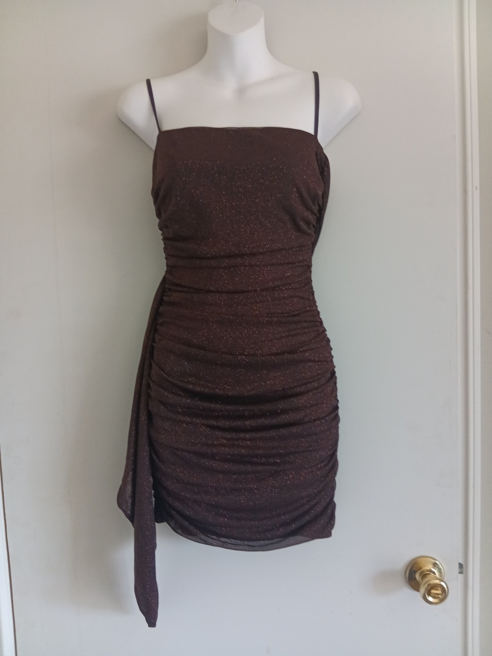 privy Brown Sparkle Ruched Mini Dress